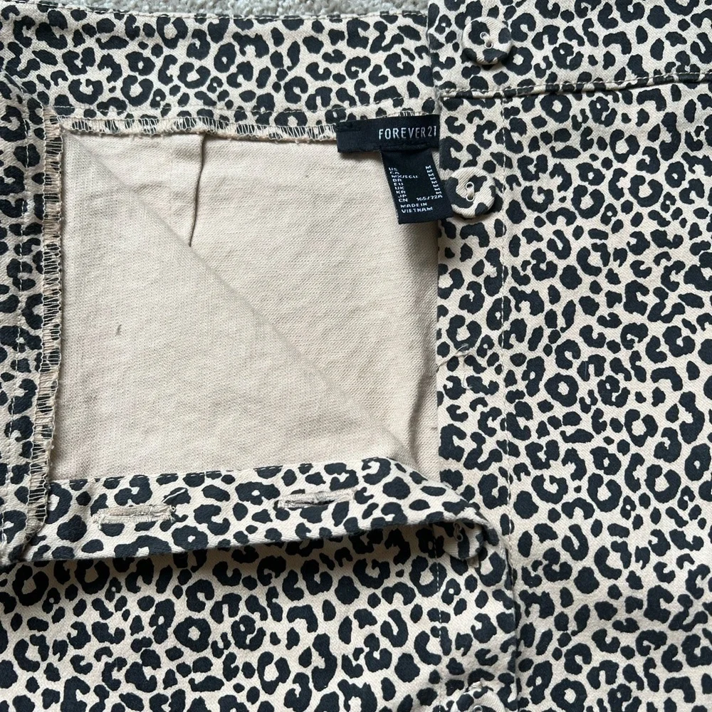 Forever 21 Animal Print High Waist Button Down A Line Mini Skirt Casual M